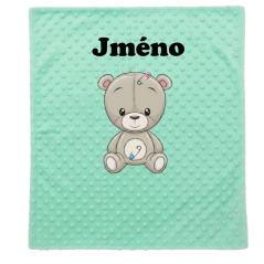 Minky deka 65 x 95 cm se jména – motiv Medvídek kluk