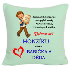 Dětský polštářek s lidovou říkankou a osobním věnováním -Jedna, dvě, Honza jde