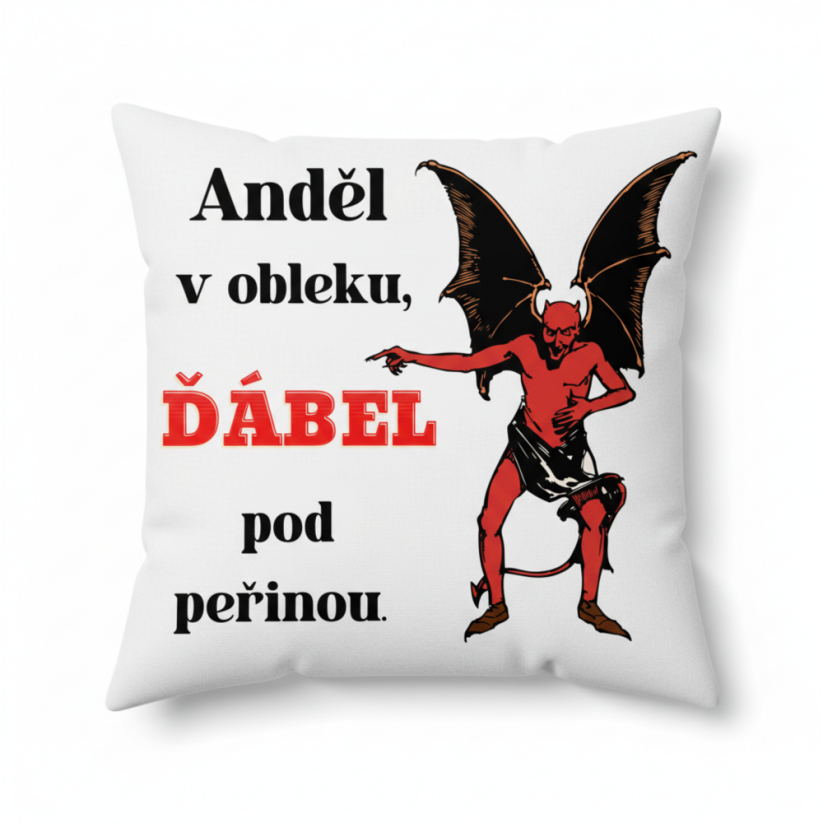 Polštář Anděl v obleku, ďábel pod peřinou