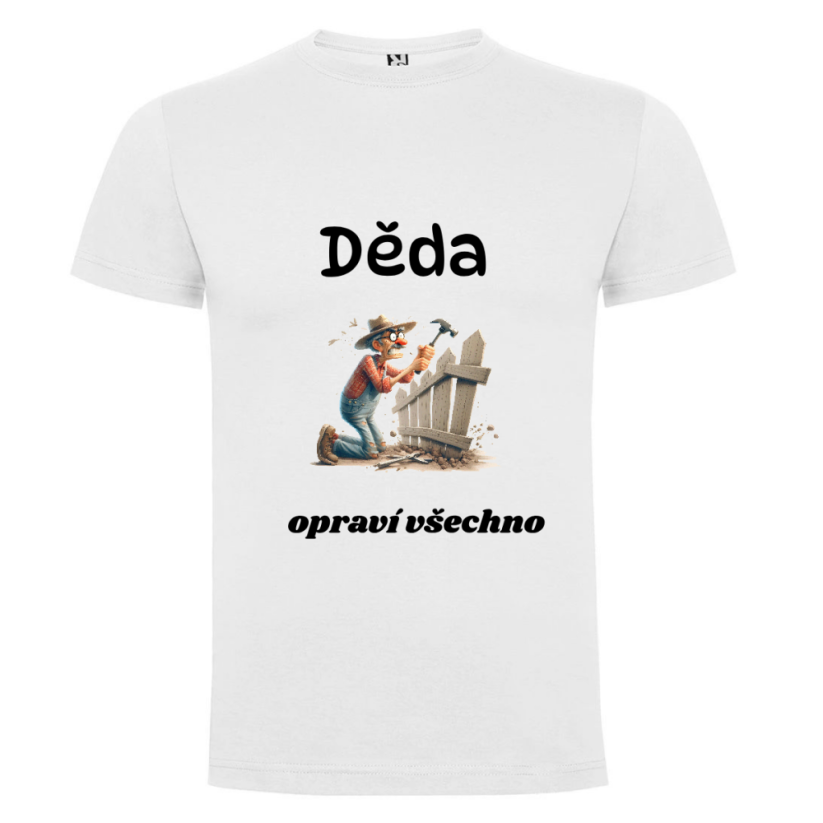 Pánské tričko - motiv dědečka - Děda opraví všechno - Barva: Černá