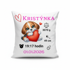 Vankúš s údajmi o narodeni pejsek se srdcem