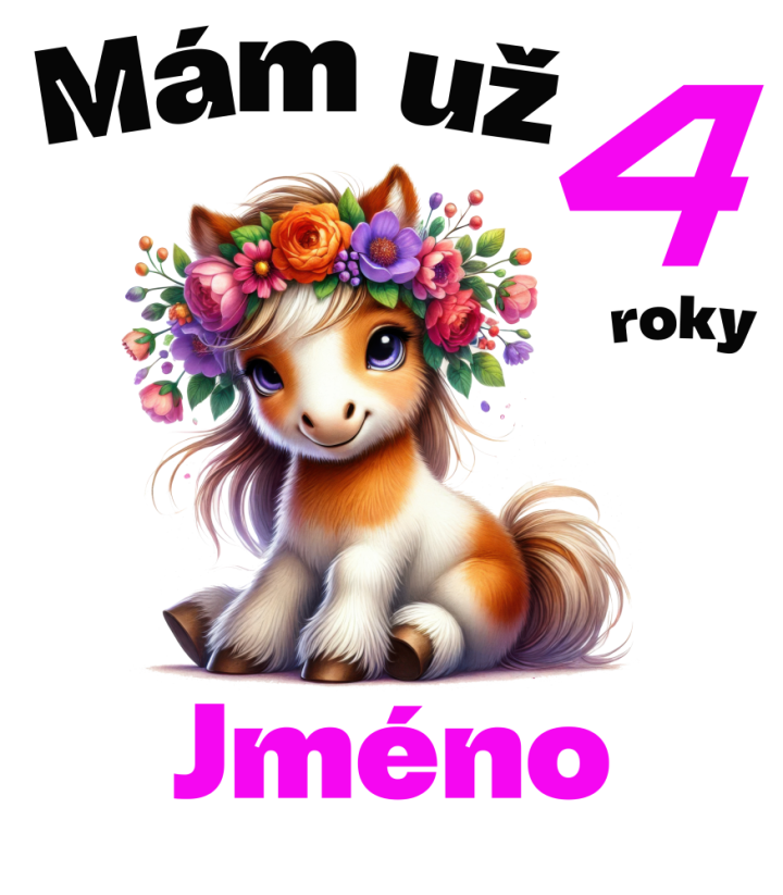 Narozeninové tričko poník se jménem - Věk: 4