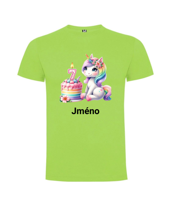 Narozeninové tričko se jménem Jednorožec - Barva: Zelená, Číslo: 7