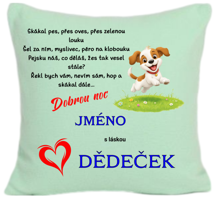 Dětský polštářek s lidovou říkankou a osobním věnováním - Skákal pes