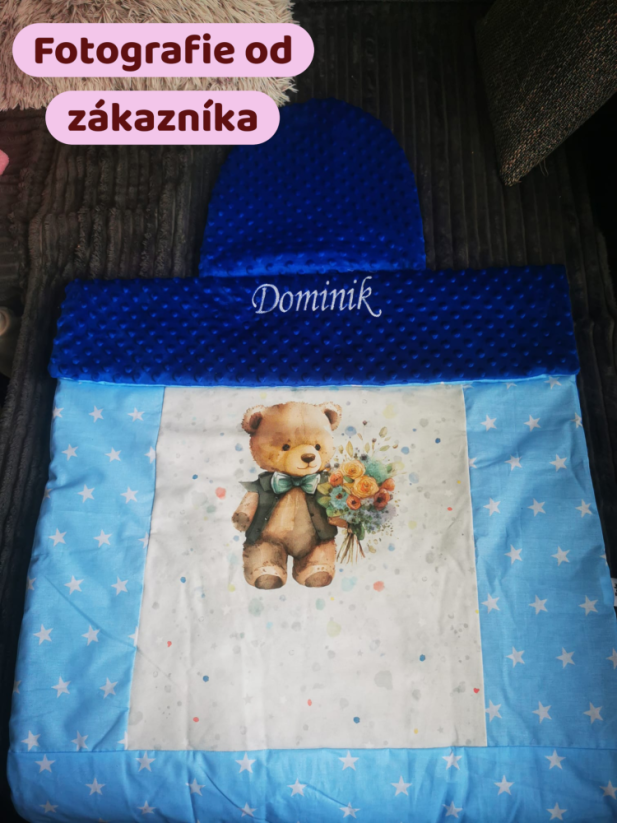 Minky deka medveď s kvetinou s vyšitým menom