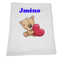 Minky deka 65 x 95 cm  se jména – motiv Medvídek srdce