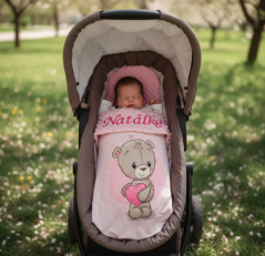 minky deka pro holčičku s výšivkou jména a motivem medvídka