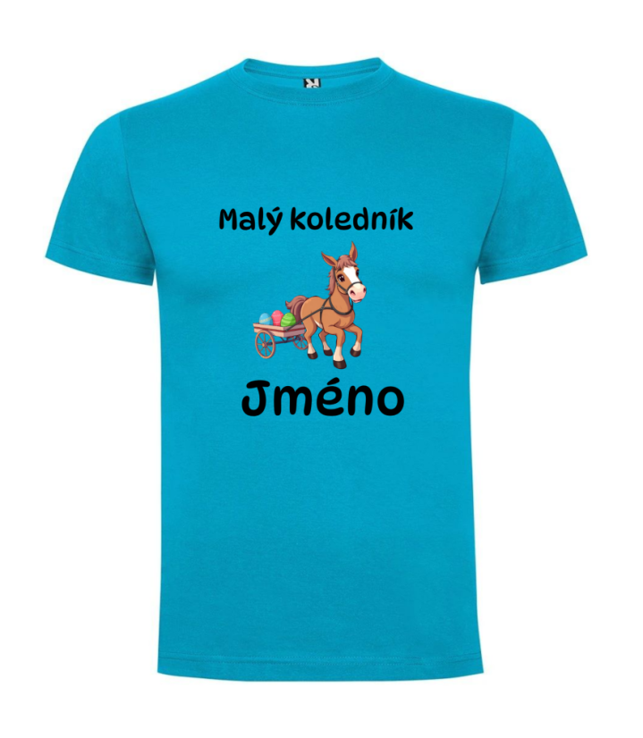 Dětské velikonoční tričko s vlastním jménem - motiv koník - Farba: Červená
