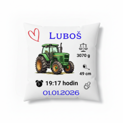 Polštář s údaji o narození – motiv zelený traktor