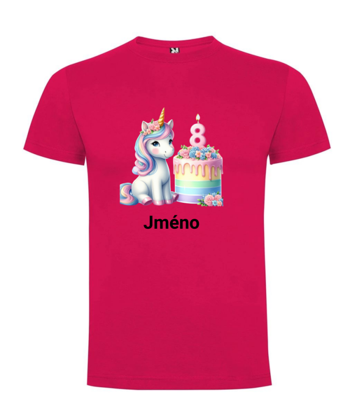 Narodeninové tričko s menom Jednorožec - Farba: Ružová, Číslo: 8