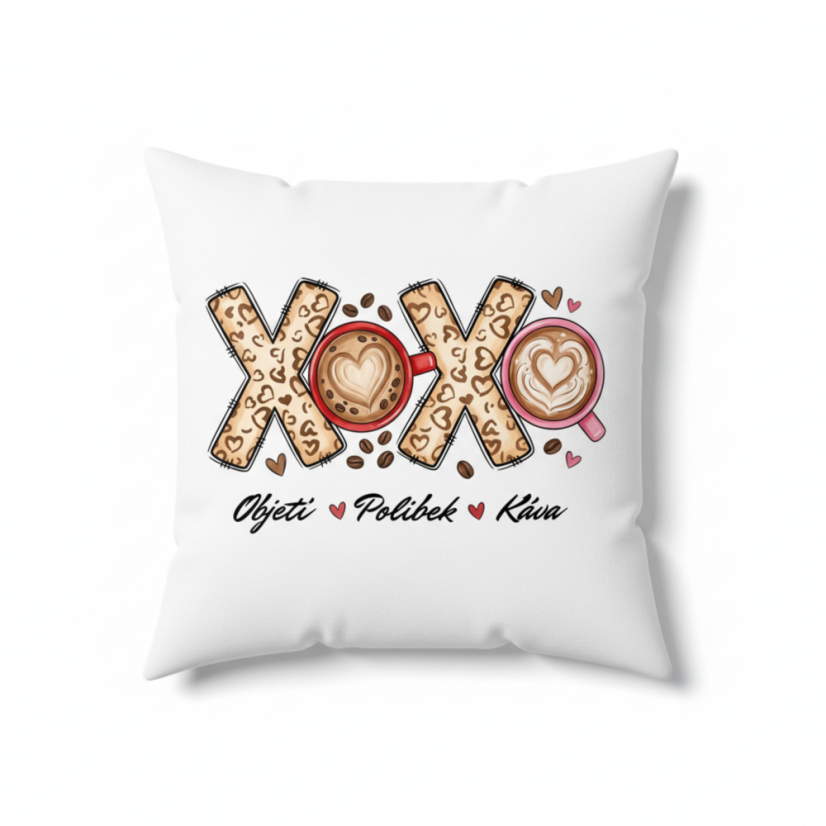 Polštář XOXO objetí, polibek, káva