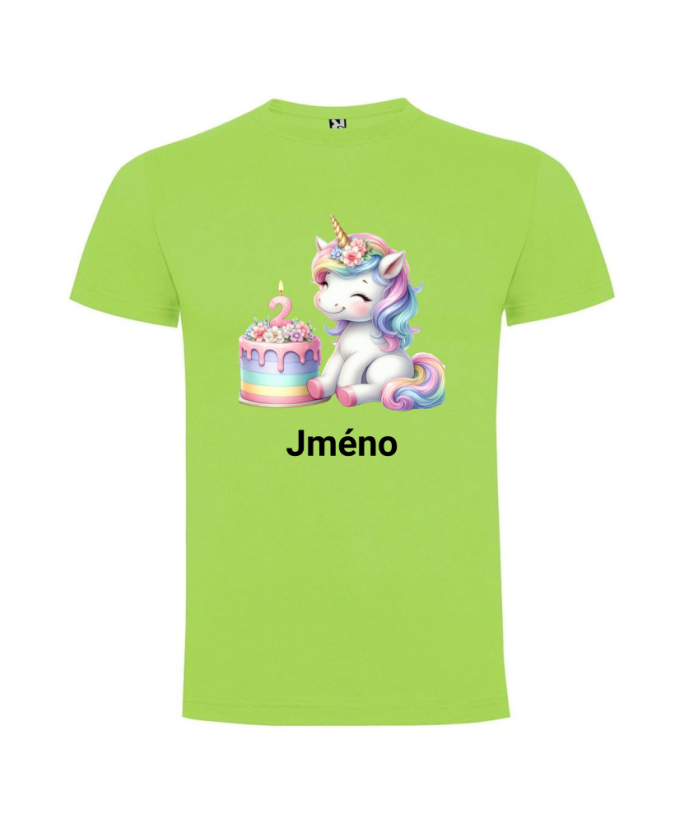 Narozeninové tričko se jménem Jednorožec - Barva: Zelená, Číslo: 2