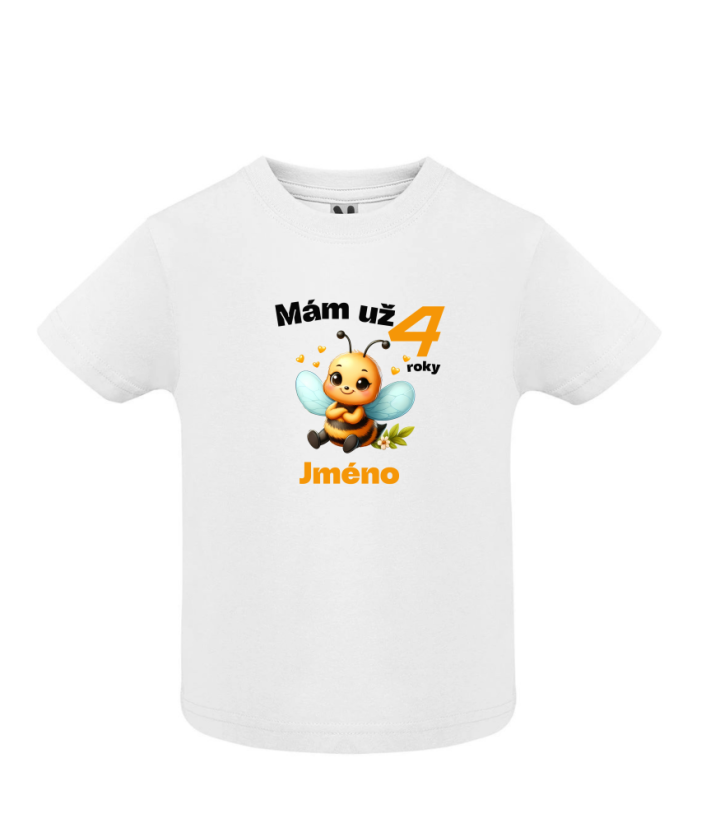 Narodeninové tričko včelka s jménem - Veľkosť: 128/134 7/8 rokov, Farba: Červená