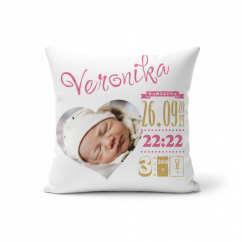 👶 Personalizovaný polštářek s fotkou a údaji o narození  - motiv  srdce