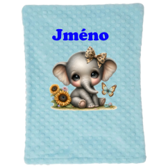 Minky deka 65 x 95 cm se jména – motiv Slon