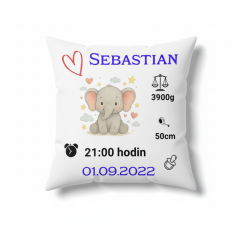 Polštář s údaji o narození – motiv slon
