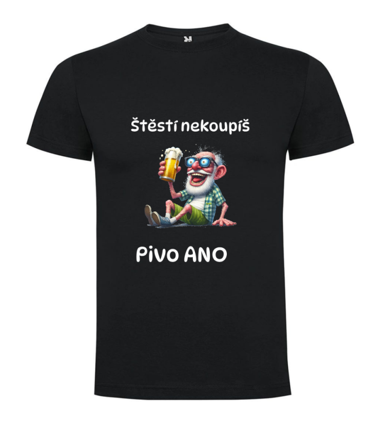 Pánské tričko - motiv dědečka - Štěstí si nekoupíš pivo ANO