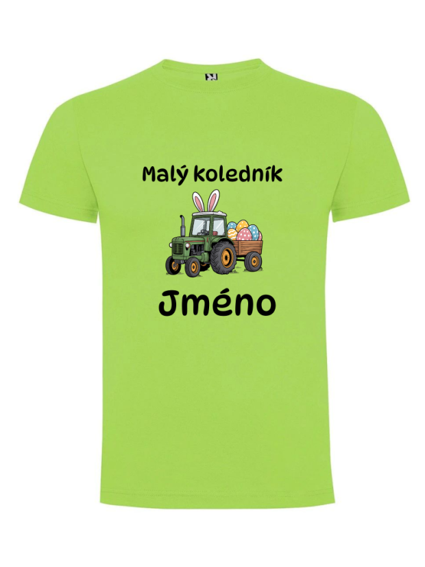 Dětské velikonoční tričko s vlastním jménem - motiv traktor - Farba: Tyrkysová