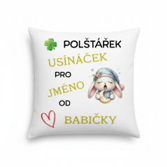 Polštář Usínaček od babičky - motiv zajíček- se JMÉNEM