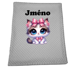 Minky deka 65 x 95 cm se jména – motiv Kočička