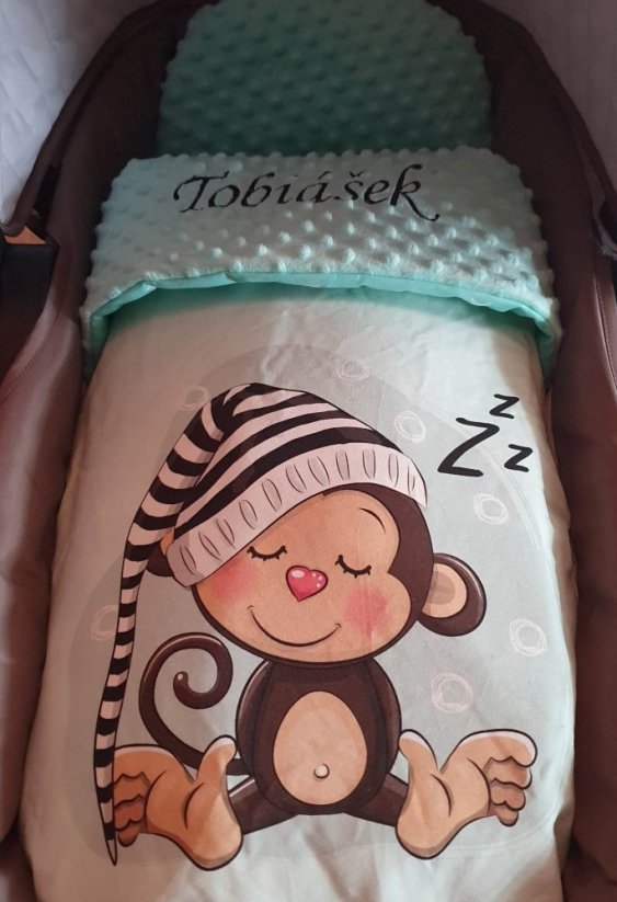 Minky deka  opička s vyšitým jménem + polštářek