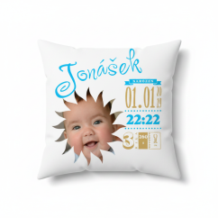 👶 Personalizovaný polštářek s fotkou a údaji o narození  - motiv  sluníčko