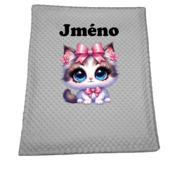 Minky deka 65 x 95 cm  se jména – motiv Kočička