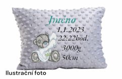 Minky polštář s údaji o narození medvídek ve svetru