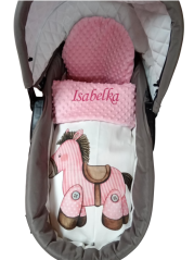 Minky deka s vyšitým menom růžový koník