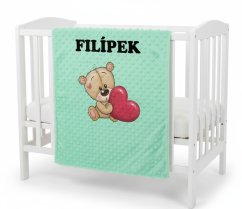 Minky deka 65 x 95 cm  se jména – motiv Medvídek srdce