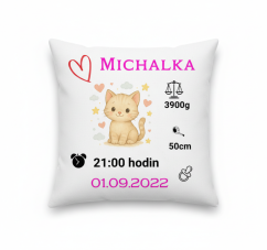Polštář s údaji o narození – motiv kočka