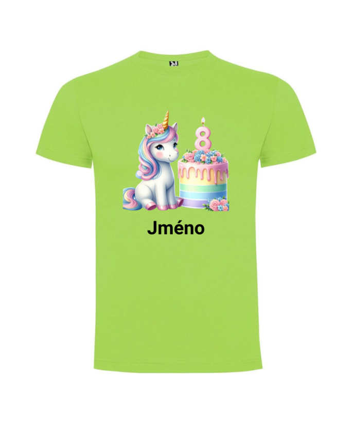 Narozeninové tričko se jménem Jednorožec - Barva: Zelená, Číslo: 8