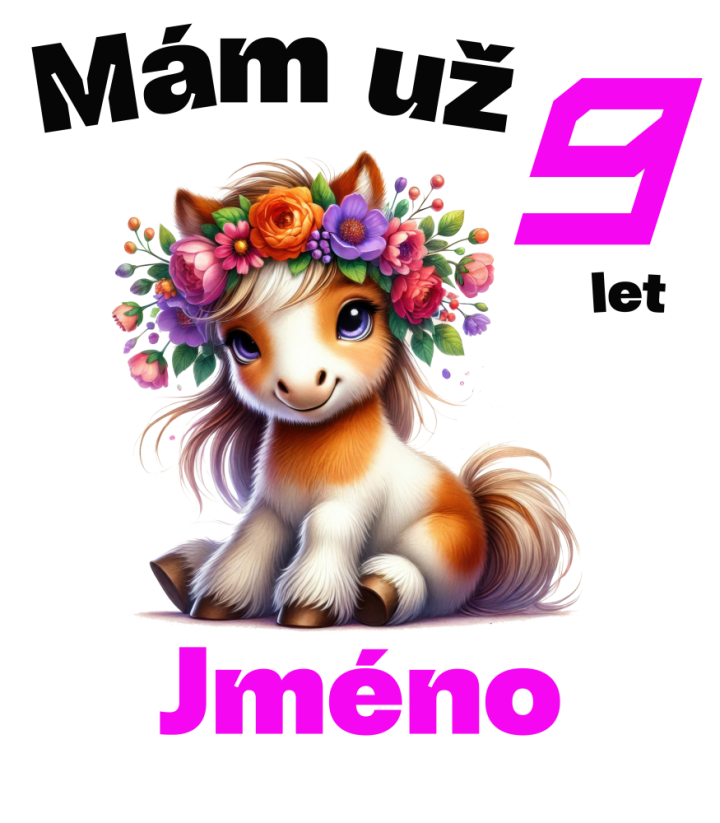 Narozeninové tričko poník se jménem - Věk: 9
