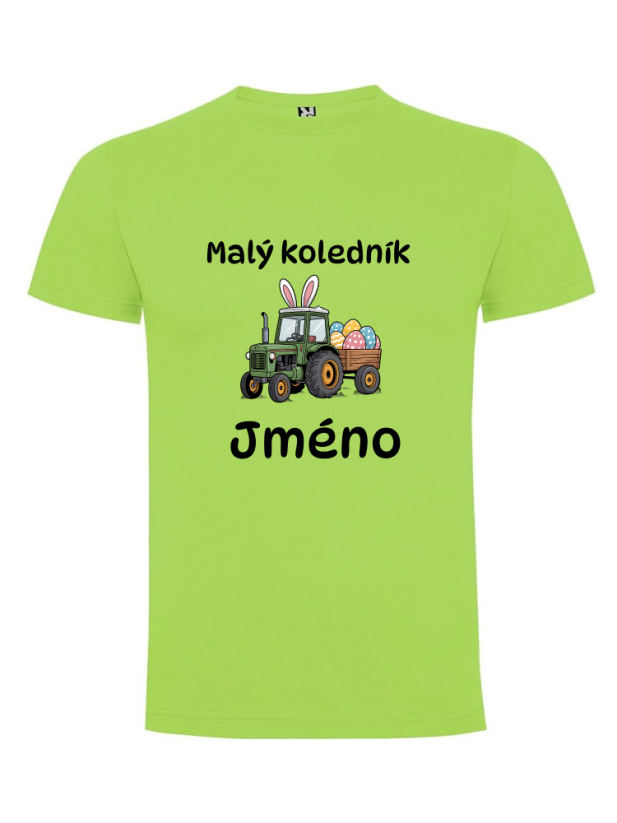 Dětské velikonoční tričko s vlastním jménem - motiv traktor - Barva: Bílá