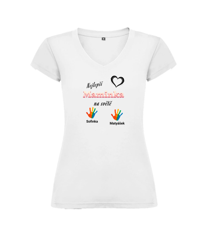 Dámské tričko nejlepší maminka se jmény dětí - Barva: Bílá