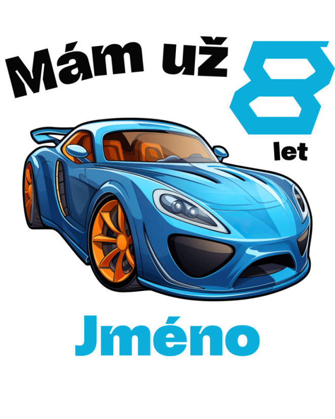 Narodeninové tričko auto s jménem - Věk: 8