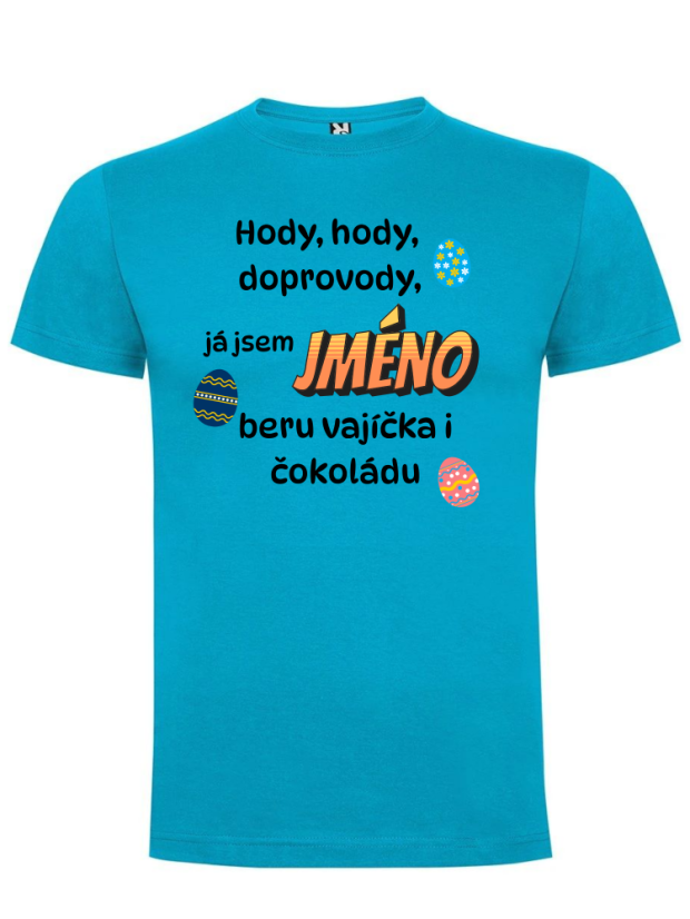 Dětské velikonoční tričko s vlastním jménem - Barva: Tyrkysová