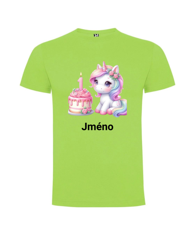 Narodeninové tričko s menom Jednorožec - Farba: Zelená, Číslo: 1